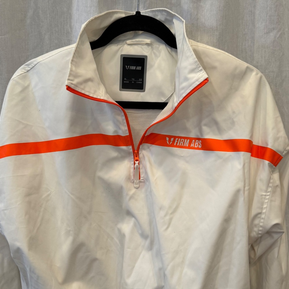 FIRM ABS White Orange Stripe Cropped Track Jacket‎ Athletic Pullover Womens XL - Picture 3 of 7